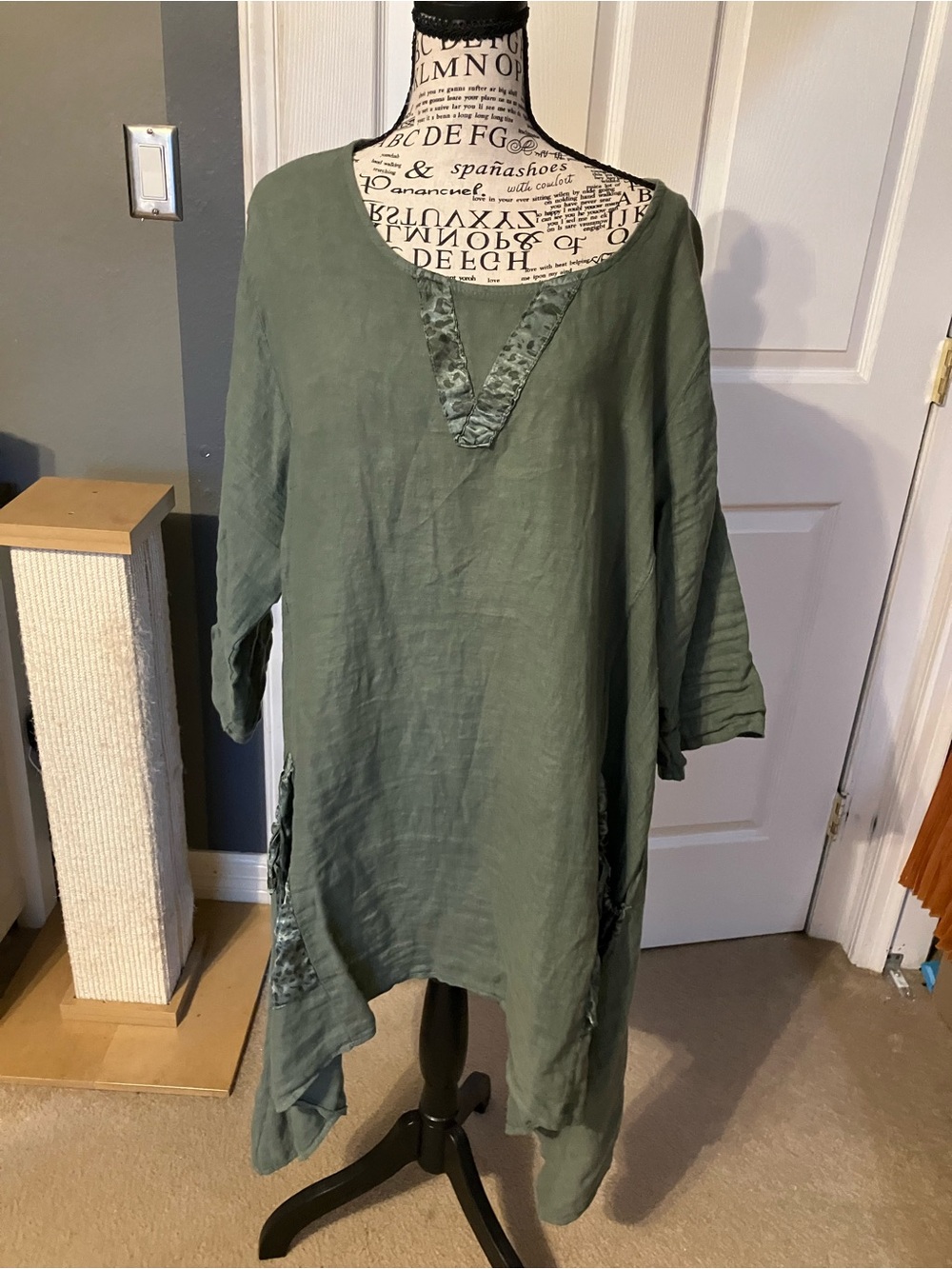 Olive Green Linen Tunic Dress
